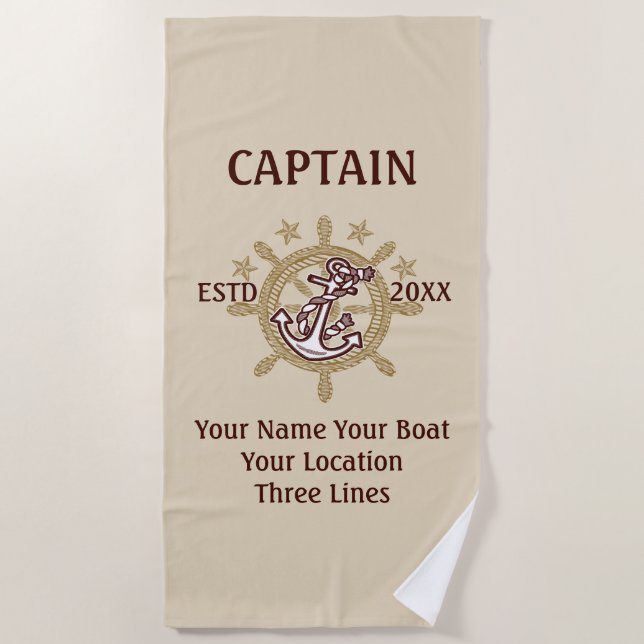 Personalized Captain First Mate Skipper Crew on a Beach Towel (Front)