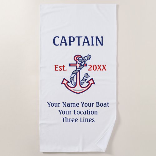 Personalized Captain First Mate Skipper Gear Beach Towel