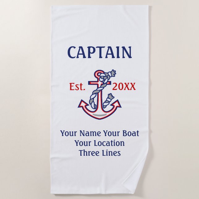 Personalized Captain First Mate Skipper Gear Beach Towel (Front)