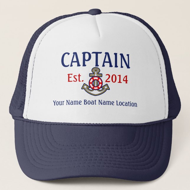 Personalized Captain Hat Year Name Location (Front)