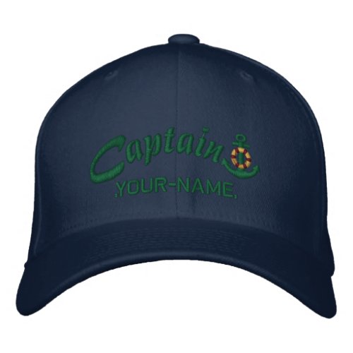 Personalized Captain Lifesaver Anchor Name Green Embroidered Baseball Hat