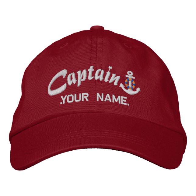 Personalized Captain Lifesaver Anchor Name White Embroidered Baseball Cap (Front)