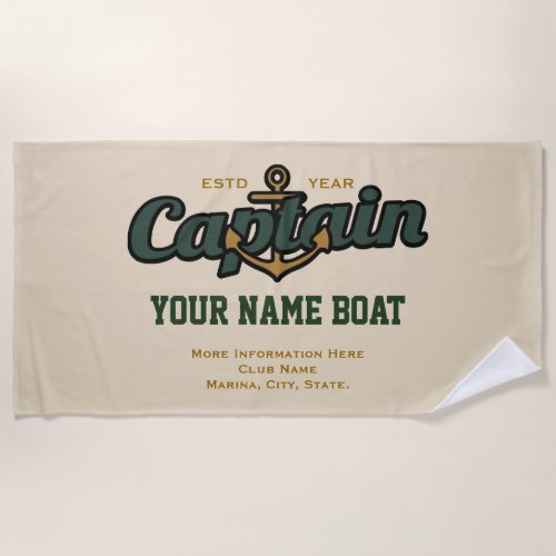 Personalized Captain Name Boat Year and More Beach Towel