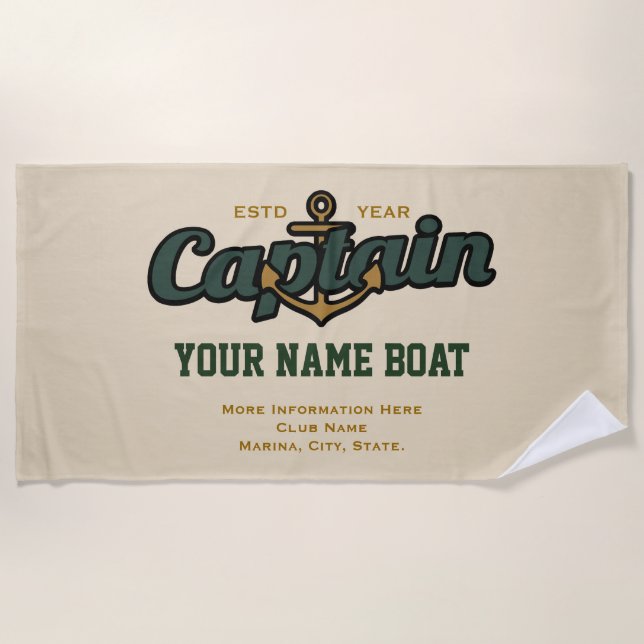 Personalized Captain Name Boat Year and More Beach Towel (Front)