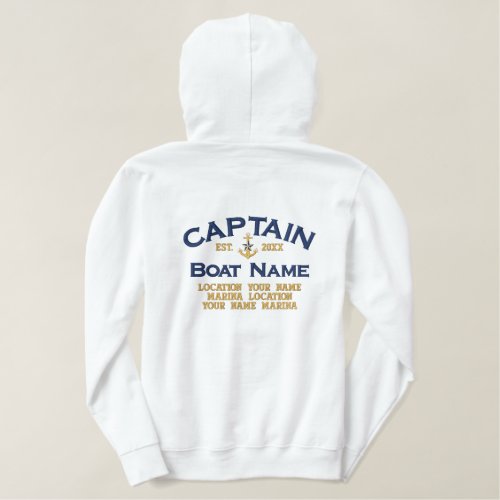 Personalized Captain Name Naval Star Anchor Embroidered Hoodie