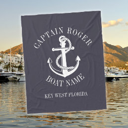 Personalized Captain Nautical Anchor Boat Name Fleece Blanket