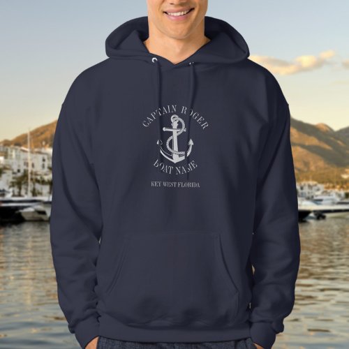 Personalized Captain Nautical Anchor Boat Name Hoodie