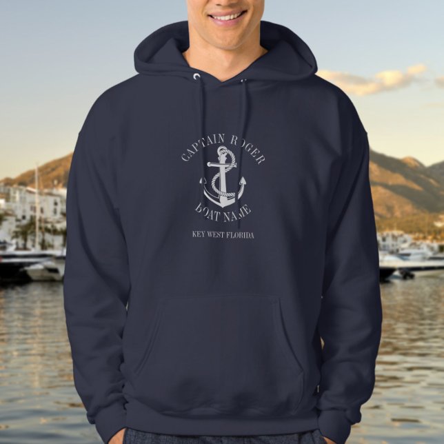 Personalized Captain Nautical Anchor Boat Name Hoodie (Personalized Captain Nautical Anchor Boat Name Hoodie)