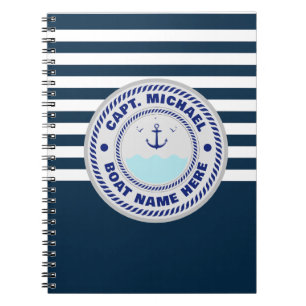 Personalized Captain Nautical Anchor Boat Name Notebook