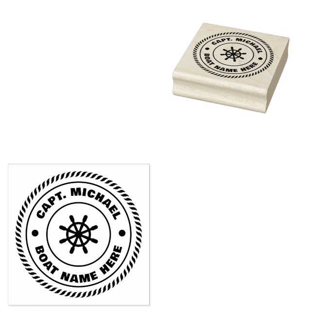 Personalized Captain Nautical Anchor Boat Name Rub Rubber Stamp (Stamped)