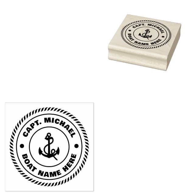 Personalized Captain Nautical Anchor Boat Name Rub Rubber Stamp (Stamped)