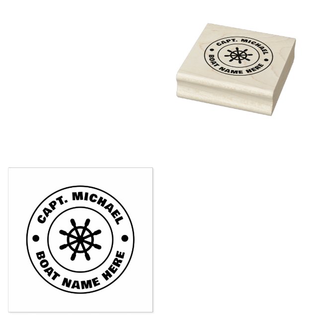 Personalized Captain Nautical Anchor Boat Name Rub Rubber Stamp (Stamped)