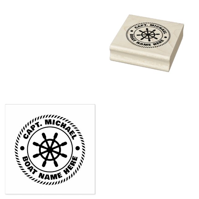 Personalized Captain Nautical Anchor Boat Name Rubber Stamp (Stamped)