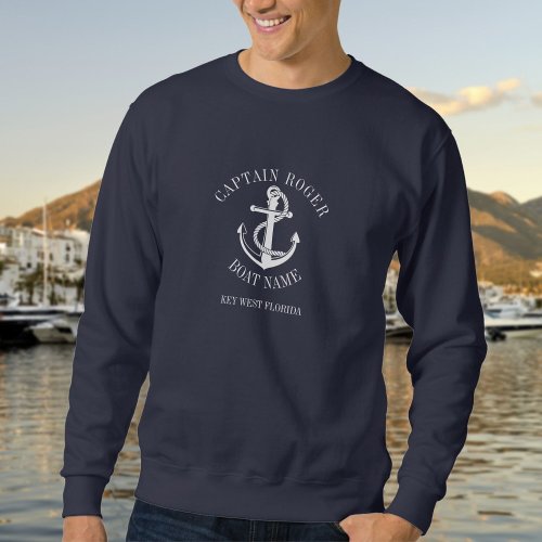 Personalized Captain Nautical Anchor Boat Name Sweatshirt