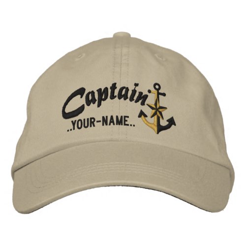 Personalized Captain Nautical Anchor Name Black Embroidered Baseball Hat