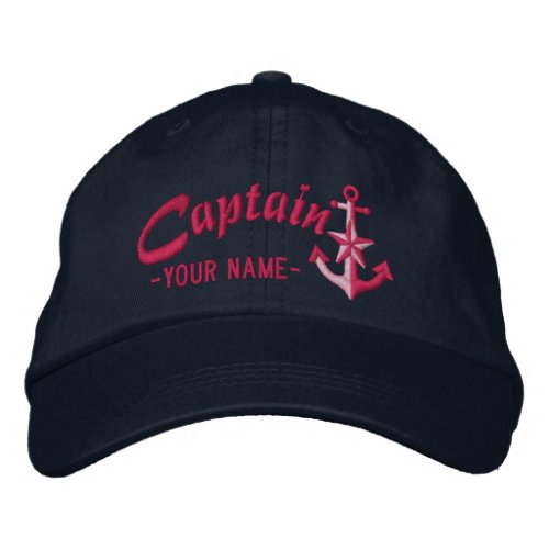 Personalized Captain Nautical Anchor Name Fuchsia Embroidered Baseball Cap