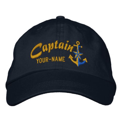 Personalized Captain Nautical Anchor Name Golden Embroidered Baseball Hat