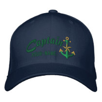 Personalized Captain Nautical Anchor Name Green Embroidered Baseball Hat