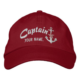 Personalized Captain Nautical Anchor Name White Embroidered Baseball Cap