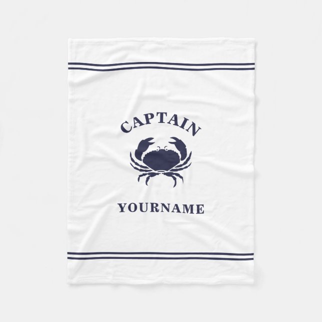 Personalized Captain Nautical Crab Fleece Blanket (Front)