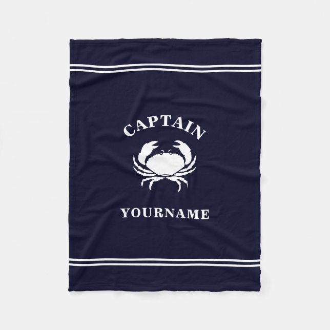 Personalized Captain Nautical Crab Fleece Blanket (Front)