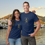 Personalized Captain Nautical Gold Boat Name T-Shirt<br><div class="desc">A nautical design featuring an anchor,  personalized with the captain's name,  boat name and location. Designed by Thisisnotme©</div>
