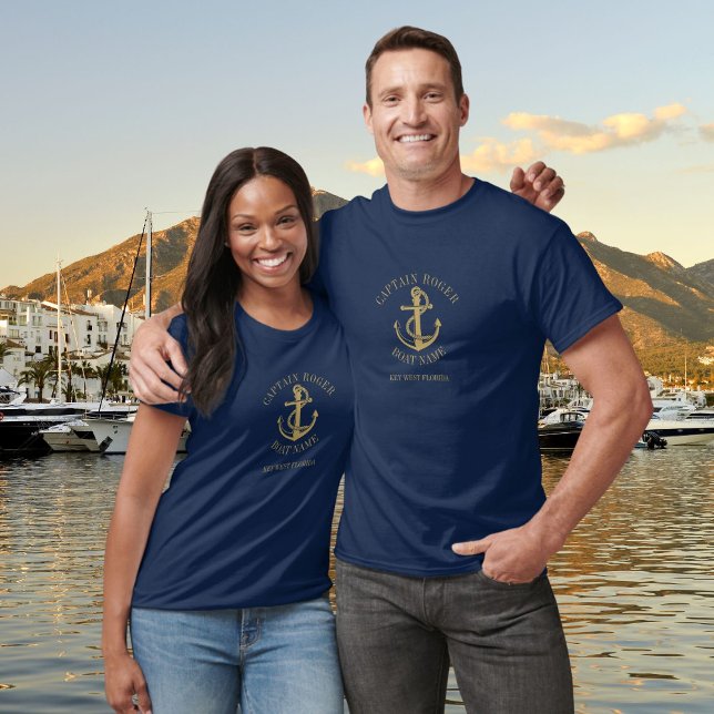 Personalized Captain Nautical Gold Boat Name T-Shirt (Personalized Captain Nautical Gold Boat Name T-Shirt)