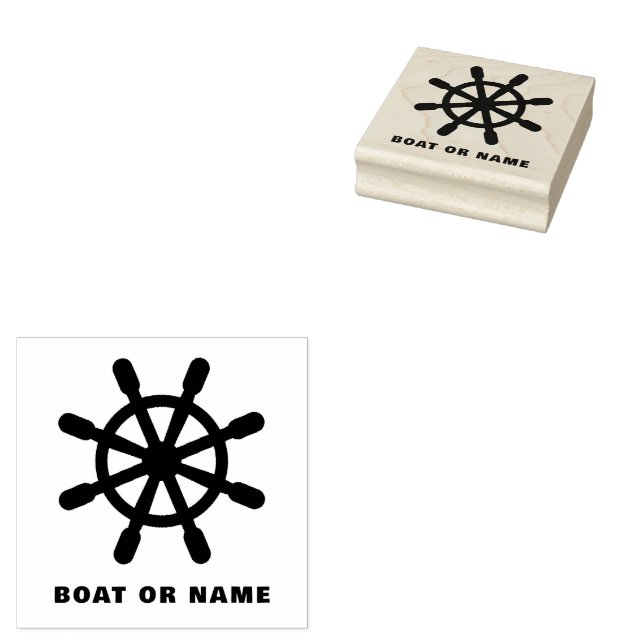 Personalized Captain Nautical Ship Wheel Boat Name Rubber Stamp (Stamped)