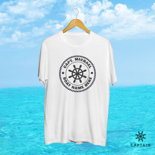 Personalized Captain Nautical Ship Wheel Boat Name T-Shirt