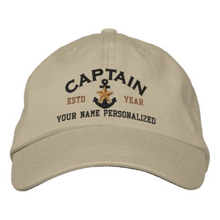 Personalized Captain Nautical Star Anchor Embroidered Baseball Hat