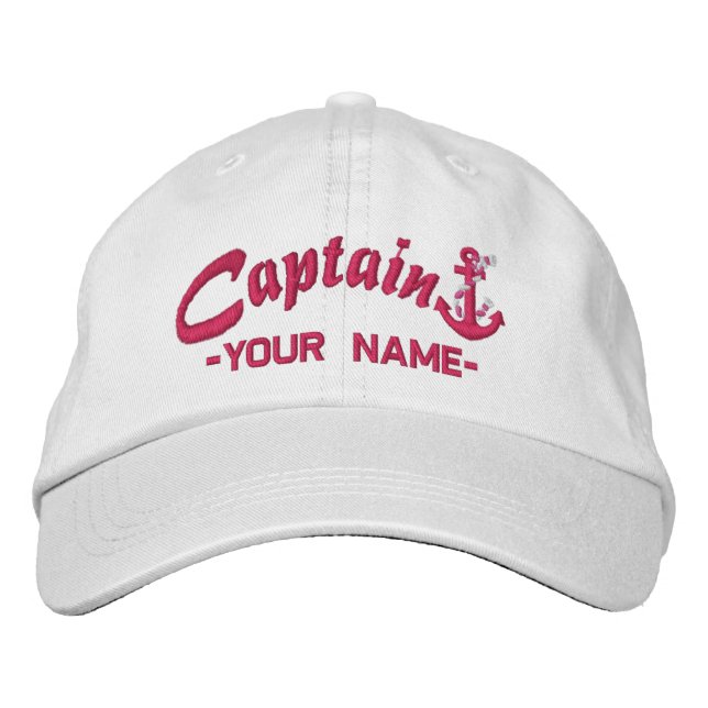 Personalized Captain Rope Anchor Name Fuchsia Embroidered Baseball Hat (Front)
