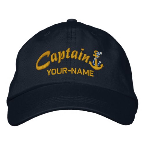 Personalized Captain Rope Anchor Name Golden Embroidered Baseball Cap