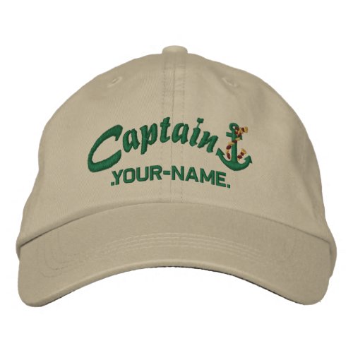 Personalized Captain Rope Anchor Name Green Embroidered Baseball Cap