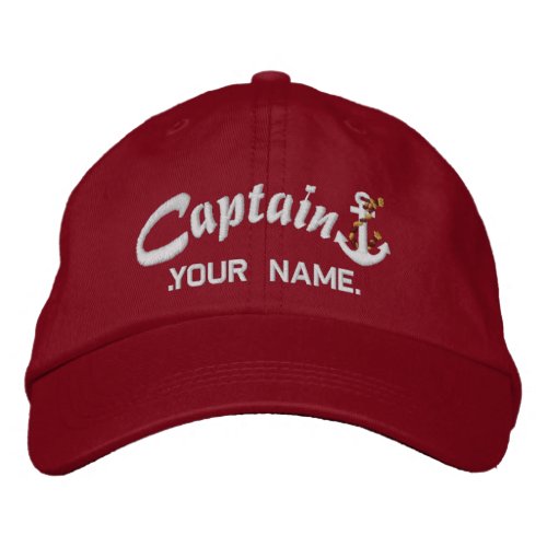 Personalized Captain Rope Anchor Name White Embroidered Baseball Hat
