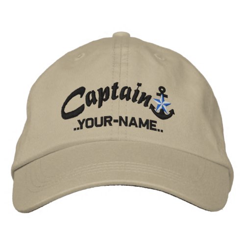 Personalized Captain Star Anchor Name Black Embroidered Baseball Cap