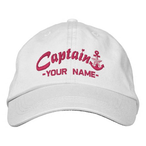 Personalized Captain Star Anchor Name Fuchsia Embroidered Baseball Cap