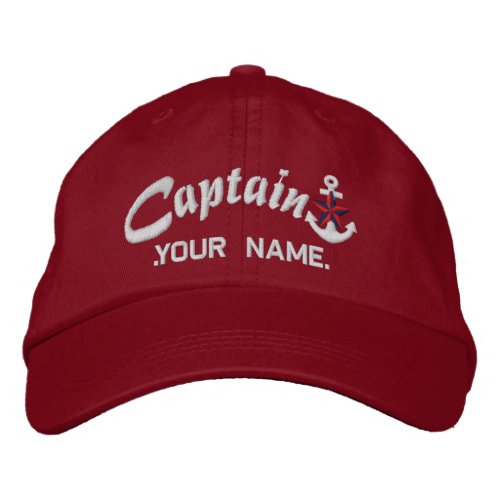 Personalized Captain Star Anchor Name White Embroidered Baseball Hat