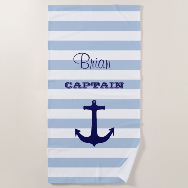 Personalized Captain Striped Beach Towel (Front)