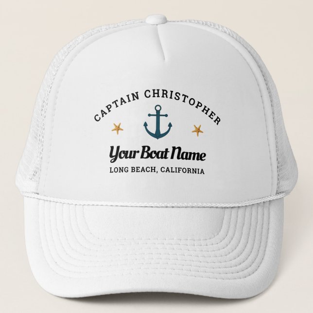 Personalized Captain's Hat w/ Anchor & Starfish (Front)