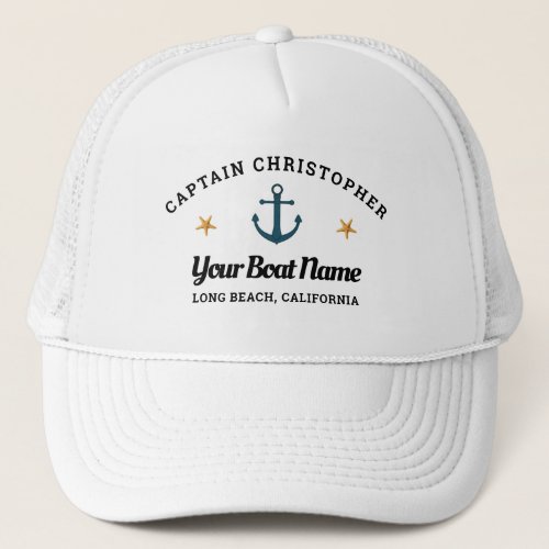 Personalized Captains Hat w Anchor  Starfish