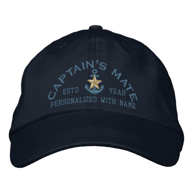 Personalized Captain's Mate Coastal Star Anchor Embroidered Baseball Hat (Front)