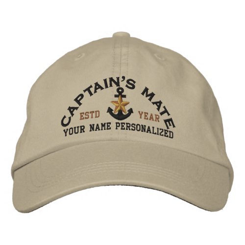 Personalized Captains Mate Nautical Star Anchor Embroidered Baseball Hat