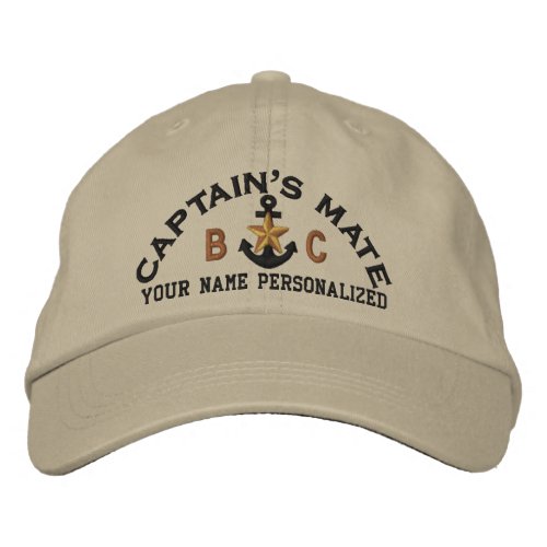 Personalized Captains Mate Nautical Star Initials Embroidered Baseball Hat