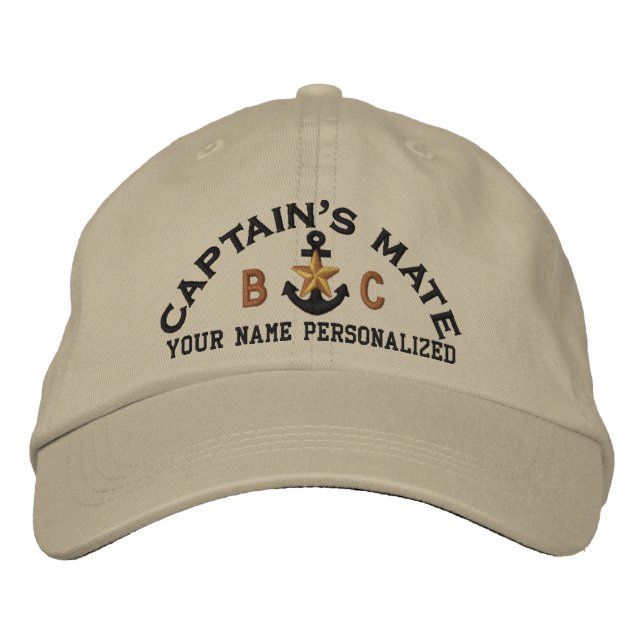 Personalized Captain's Mate Nautical Star Initials Embroidered Baseball Hat (Front)