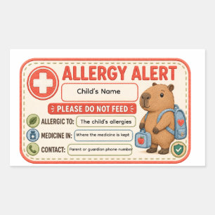 Personalized Capybara Allergy Alert Kids School Da Rectangular Sticker