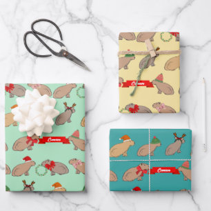 Personalized Capybara Cute Wildlife Christmas Wrapping Paper Sheets