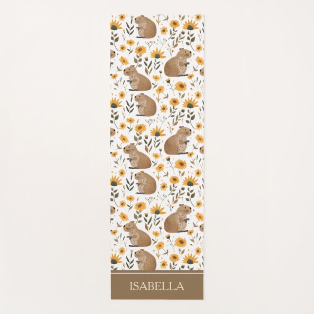 Personalized Capybara Floral Yoga Mat (Front)