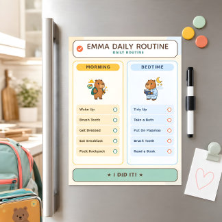 Personalized Capybara Kids Dry Erase Routine Chart Magnetic Dry Erase Sheet