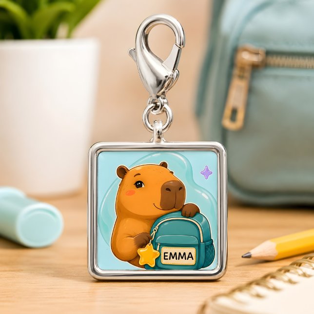 Personalized Capybara School Backpack Keychain Charm (Creator Uploaded)