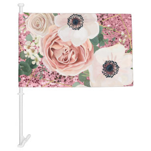 Personalized Car Flags Geometric Garden Rose Glitt